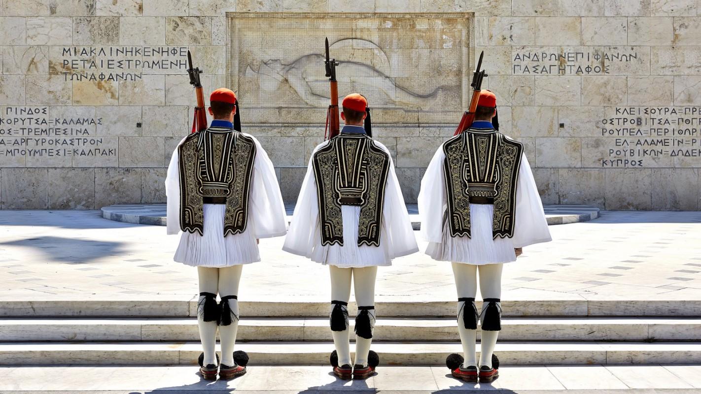 Evzones, Presidential Guard, guarding the Tomb of the Unknown Soldier in Athens, Attica, Greece